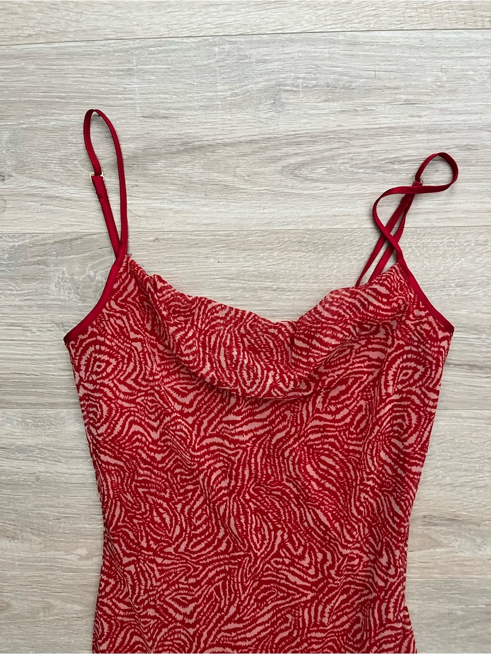 Vintage Betsey Johnson 90s Red Spaghetti-Strap Ruffled Hem Dress - Size XS (P) - Picture 2 of 8